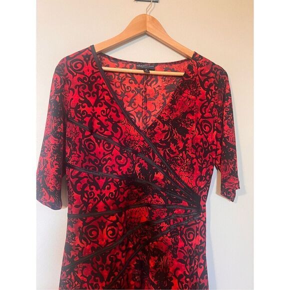 Connected Apparel Size 12 Victorian Baroque Print Shift Dress Red Black Gothic - Picture 3 of 10